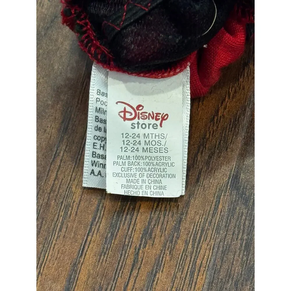 Vintage Disney Store plaid velvet winnie the pooh mittens 12-24 Months Toddler